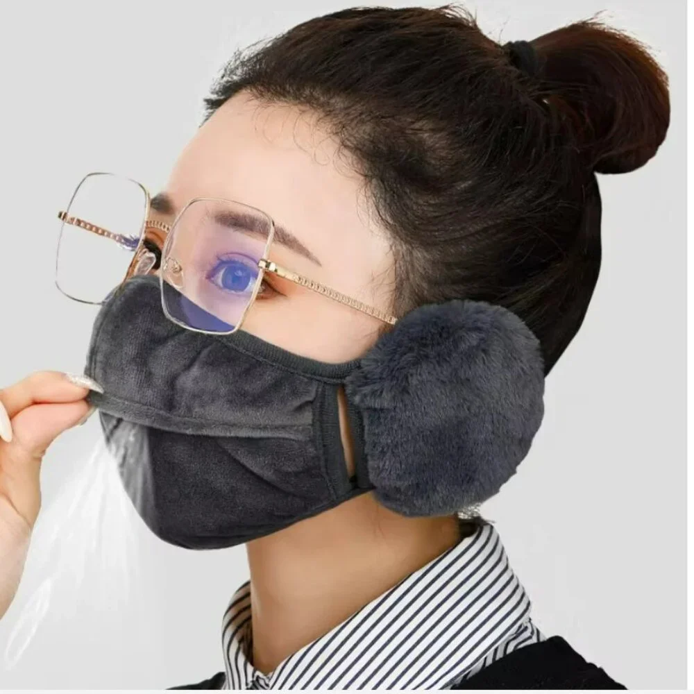 Women's winter face mask with ear muffs - gray